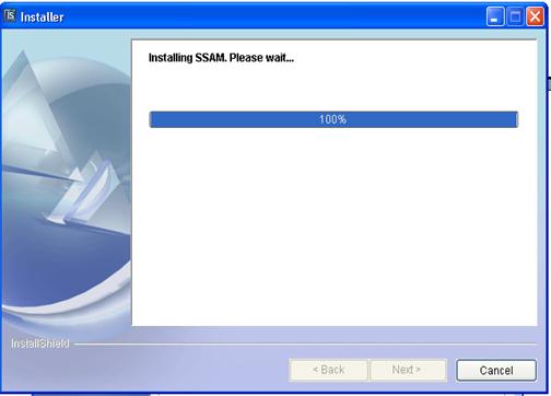 Figure 8. Screen Capture. Installer Screen--Installation Process. Click Next on the Typical Installation Option Screen to install the SSAM software. The SSAM installer will install the SSAM software on the local machine. The screen informs the user that the installation process is being carried out.