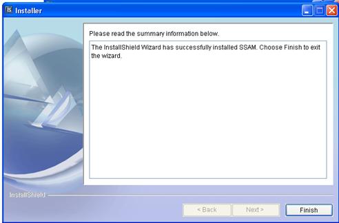 Figure 9. Screen Capture. Installer Screen--Installation Complete. This screen informs the user that the installation process was completed successfully. The user must click Finish to exit the installation process.