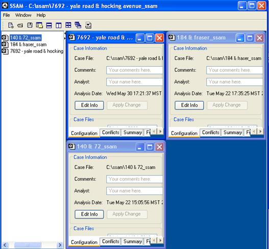 Figure 91. Screen Capture. SSAM Screen--Grid Tiling. This screen shows three SSAM case files open and grid tiled.