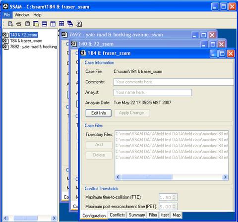 Figure 92. Screen Capture. SSAM Screen--Cascade Tiling. This screen shows three SSAM case files open and cascade tiled.