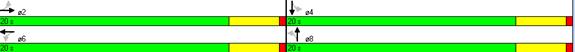 Figure 30. Illustration. Timing Plan for Permitted Left Turn in Low Volumes. This is a screen capture of the timing plan for the tested permitted left turn case in low volume condition. All through movements (phases 2, 4, 6, and 8) have 20 seconds as the split time.