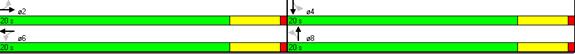 Figure 38. Illustration. Timing Plan for Intersection with Left-Turn Bay in Low Volumes. This is the screen capture of the timing plan for intersection with a left-turn bay case in low volumes condition. All through movements (phases 2, 4, 6, and 8) have 20 seconds as the split time.