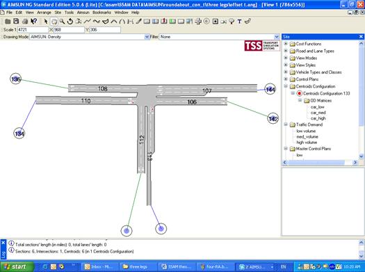 Figure 103. Screen Capture. T Intersection in AIMSUN. This is a screen capture of a T- intersection model in AIMSUN.