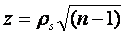 Figure 116. Equation. Critical Z-Value. The critical z-value equals the Spearman rank correlation coefficient times the square root of number of paired sets minus 1.