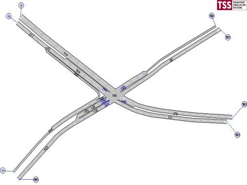 Figure 136. Screen Capture. AIMSUN Model of Briarcliff Rd & North Druid Hills Rd. This is the AIMSUN model for Briarcliff Rd & North Druid Hills Rd, Dekalb County, Atlanta, GA.