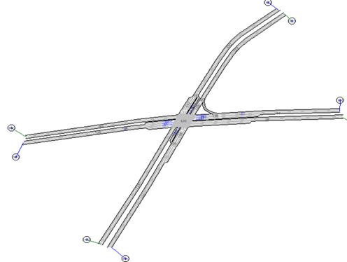 Figure 141. Screen Capture. AIMSUN Model of Roswell Road & Abernathy Road. This is the AIMSUN model for Roswell Road & Abernathy Road, Fulton County, Atlanta, GA.