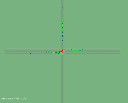 Figure 218. Screen Capture. TEXAS Conflict Layout for AM Peak Hour of Intersection 4 (Total 206). This is a screen capture of conflicts layout in TEXAS for the AM peak hour of intersection Ryan Ave & Davison Ave, Detroit, MI. There are 206 conflicts and most of the conflicts are located along W-E approaches and south bound approach. There are some crashes within the intersection. Most of the conflicts have large TTC.