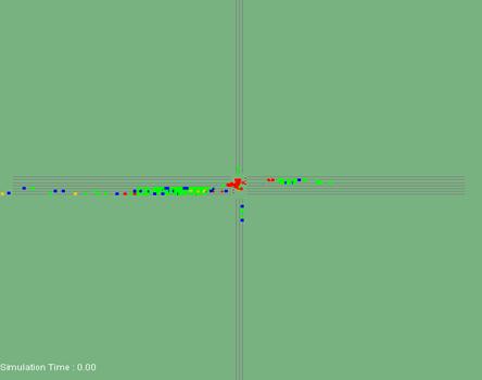 Figure 222. Screen Capture. TEXAS Conflict Layout for PM Peak Hour of Intersection 4 (Total 379. This is a screen capture of conflicts layout in TEXAS for the PM peak hour of intersection Ryan Ave & Davison Ave, Detroit, MI. There are 379 conflicts and most of them are located along W-E approaches. There are many crashes within the intersection and along W-E approaches. Most of the conflicts have large TTC.