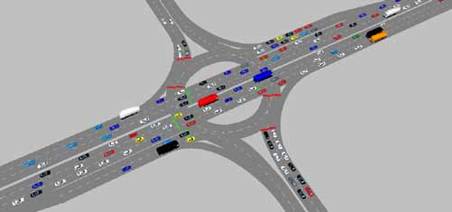 The photo shows typical hamburger or through-about intersection movements.