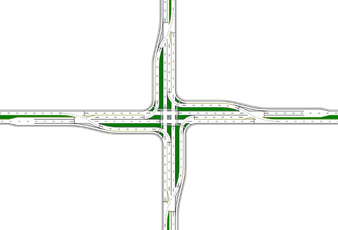 The illustration shows the typical geometry of a parallel flow intersection.