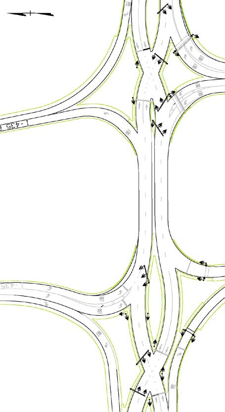 The drawing shows signal mast arm and pole locations being implemented in Kansas City, MO. Mast arms and poles are identified by line drawings and small arrows.