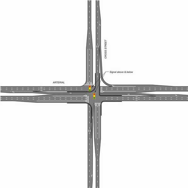 The illustration shows a typical echelon interchange configuration.