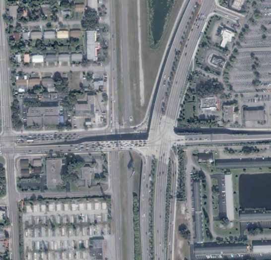 The photo provides an aerial view of an echelon interchange in Aventura, FL.