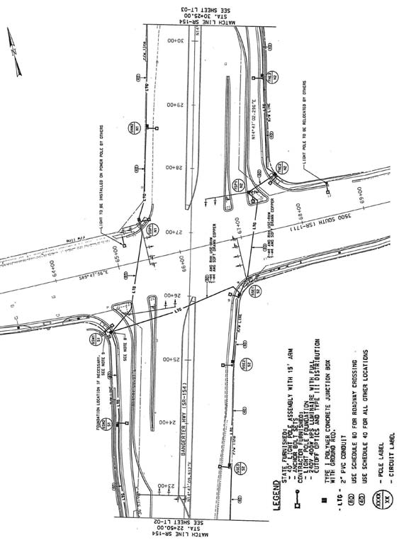 The illustration shows an intersection lighting plan for a displaced left-turn (DLT) intersection in Salt Lake City, UT.