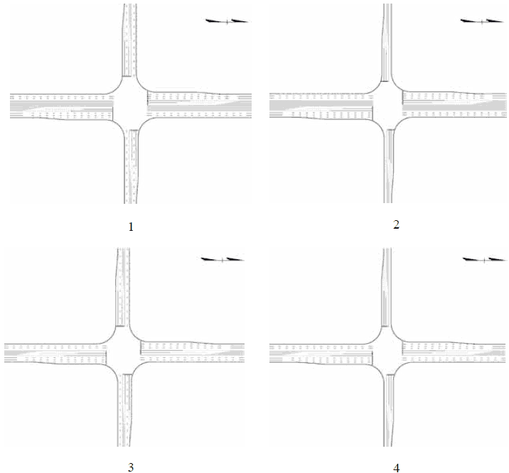 The illustration shows four alternatives of conventional intersections used for cost comparison.