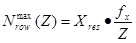 N subscript row superscript max open parenthesis Z close parenthesis equals X subscript res multiplied by f subscript x divided by Z.