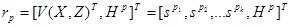 r subscript p equals open bracket V open parenthesis X, Z close parenthesis superscript T, H superscript p close bracket superscript T equals open bracket s superscript p subscript 1, s superscript p subscript 2, all the way to s superscript p subscript k, H superscript p close bracket superscript T.