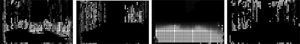 This illustration provides four examples of image pixel likelihoods conditioned on candidate objects, vertical structures, ground, and overhanging structures, respectively.