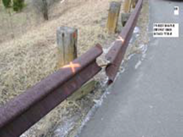 Figure 44. Photo. Barrier type 18—weathering steel (Corten®) guardrail.(14)