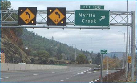 Before northbound images of Interstate 5 dynamic speed feedback sign systems in Oregon.