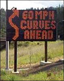 Speed warning sign in the Sacramento River Canyon.