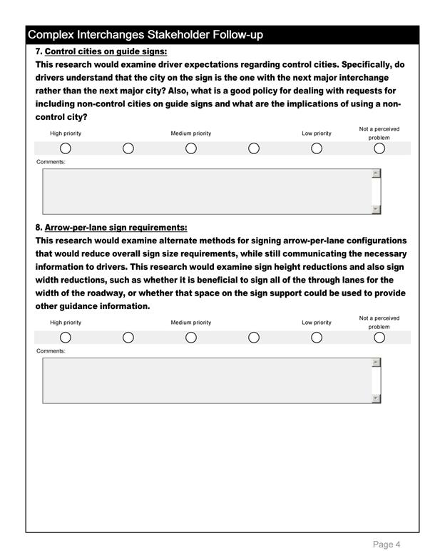 This photo shows the fourth page of the survey taken by stakeholders. This page is a continuation of the previous page's request for the stakeholder to indicate the priority of conducting research on several different topics.