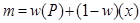 Figure 8. Equation. Expected number of crashes before strategy implementation using the EB approach.  This equation shows that the estimate of m is equal to the weight factor, w, multiplied by the sum of the annual SPF estimates, P, plus 1 minus w multiplied by the count of crashes in the before period, x.