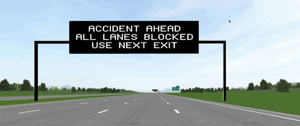 Figure 35. Photo. Accident ahead message.