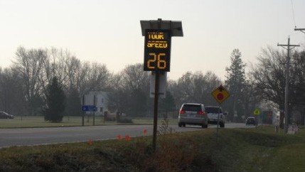 Figure 161. Photo. Speed feedback sign. This figure shows an example of a speed feedback sign. A speed feedback sign is a dynamic sign that displays the speed of approaching vehicles.