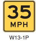 Figure 166. Photo. Advisory speed limit sign. This figure shows an example of an advisory speed limit sign. This treatment entails installing a static yellow advisory speed limit sign to provide drivers with advisory speeds for less than ideal roadway conditions.