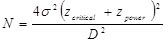 Figure 20. Equation. Sum of the sample in before-after comparison groups. N equals 4 times sigma square times the square of the sum of z subscript critical and z subscript power, end of product, that product divided by D square.