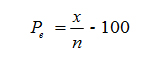 Figure 27. Equation Proportion of vehicles encroaching on the edge line or centerline. P subscript e equals x times 100 divided by n. 