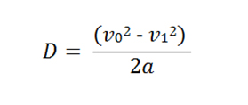 Figure 59. Equation. Length of OSB treatment. D equals the difference of squares of v subscript o and v subscript 1, end of difference, divided by the product of 2 and a.