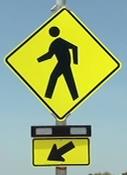 Figure 34. Photo. R-B, lap B study assembly. A Pedestrian Crossing sign assembly with a set of rectangular beacons between the W11-2 sign and the W16-7P arrow plaque. Figure 34. Photo. R-B, lap B study assembly. A Pedestrian Crossing sign assembly with a set of rectangular beacons between the W11-2 sign and the W16-7P arrow plaque.