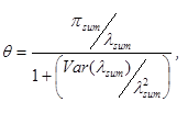 Figure 4. Equation. Index of effectiveness. The equation calculates theta as equal to pi subscript sum divided by lambda subscript sum, end of division, divided by one plus open parenthesis the division of variance of lambda subscript sum, divided by the lambda squared subscript sum close parenthesis.