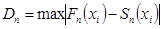 D subscript n equals max times the absolute value of F subscript n times open parenthesis x subscript i closed parenthesis minus S subscript n times open parenthesis x subscript i closed parenthesis.