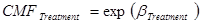 CMF subscript Treatment equals exp times open parenthesis beta subscript Treatment closed parenthesis.