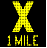 Figure 12. Graphic. Alternative lane closing sign with yellow legend. This figure shows a sample active traffic management sign with a thick yellow X and the text "1 MILE" indicating a lane closure in 1 mi.