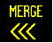 Figure 15. Graphic. Merge left sign adapted from the Minnesota deployment. This figure shows a sample active traffic management sign with the yellow text "MERGE" and three chevrons pointing to the left indicating that drivers should merge to the left ahead.