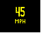Figure 24. Graphic. VSL with font and color adapted from Minnesota deployment. This figure shows a sample active traffic management sign with yellow numbers and text showing "45 MPH" in a small font.