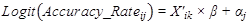 Figure 34. Equation. Accuracy analysis. Logit times open parenthesis Accuracy_Rate subscript ij closed parenthesis equals X prime subscript ik times beta plus alpha subscript j.