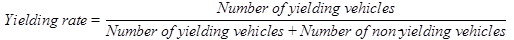 Figure 49. Equation. Driver yielding rate. Yielding rate equals the number of yielding vehicles divided by the sum of number of yielding vehicles plus the number of non-yielding vehicles.