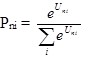 Figure 5. Equation. Multinomial logistic response model. P subscript ni equals e superscript U subscript ni divided the summation over all i times e superscript U subscript ni.
