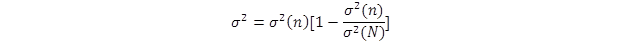 Figure 9. Equation. CURE plot variance estimate. sigma squared equals sigma squared times open parenthesis n closed parenthesis times open bracket 1 minus sigma squared times open parenthesis n closed parenthesis all divided by sigma squared times open parenthesis N closed parenthesis closed bracket.