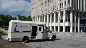 Photo. Mobile Human Factors Laboratory (MHFL). This photo pictures the MHFL a cutaway van vehicle equipped for cross-country travel, enabling the testing of varied populations of road users in multiple regions.