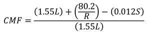 Figure 1. Equation. CMF for horizontal curvature on rural two-lane roads from the HSM.  CMF equals open parenthesis 1.55 times L closed parenthesis plus open parenthesis 80.2 divided by R closed parenthesis minus open parenthesis 0.012 times S closed parenthesis, all divided by open parenthesis 1.55 times L closed parenthesis. Figure 1. Equation. CMF for horizontal curvature on rural two-lane roads from the HSM.  CMF equals open parenthesis 1.55 times L closed parenthesis plus open parenthesis 80.2 divided by R closed parenthesis minus open parenthesis 0.012 times S closed parenthesis, all divided by open parenthesis 1.55 times L closed parenthesis.