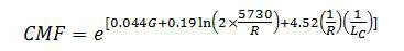 Figure 2. Equation. Bauer and Harwood CMFunction for safety effect of horizontal curve on straight grade. CMF equals e to the power of open bracket 0.044 times G plus 0.19 times natural log of open parenthesis 2 times 5730 divided by R closed parenthesis plus 4.52 times open parenthesis 1 divided by R closed parenthesis open parenthesis 1 divided by L subscript C closed parenthesis closed bracket.  Figure 2. Equation. Bauer and Harwood CMFunction for safety effect of horizontal curve on straight grade. CMF equals e to the power of open bracket 0.044 times G plus 0.19 times natural log of open parenthesis 2 times 5730 divided by R closed parenthesis plus 4.52 times open parenthesis 1 divided by R closed parenthesis open parenthesis 1 divided by L subscript C closed parenthesis closed bracket.