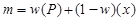 m equals the sum of w times open parenthesis P close parenthesis plus open parenthesis 1 minus w close parenthesis times open parenthesis x close parenthesis.