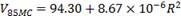 V subscript 85MC equals 94.30 plus 8.67 multiplied by 10 to the negative sixth power times R squared.