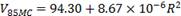 V subscript 85MC equals 94.30 plus 8.67 multiplied by 10 to the negative sixth power times R squared.